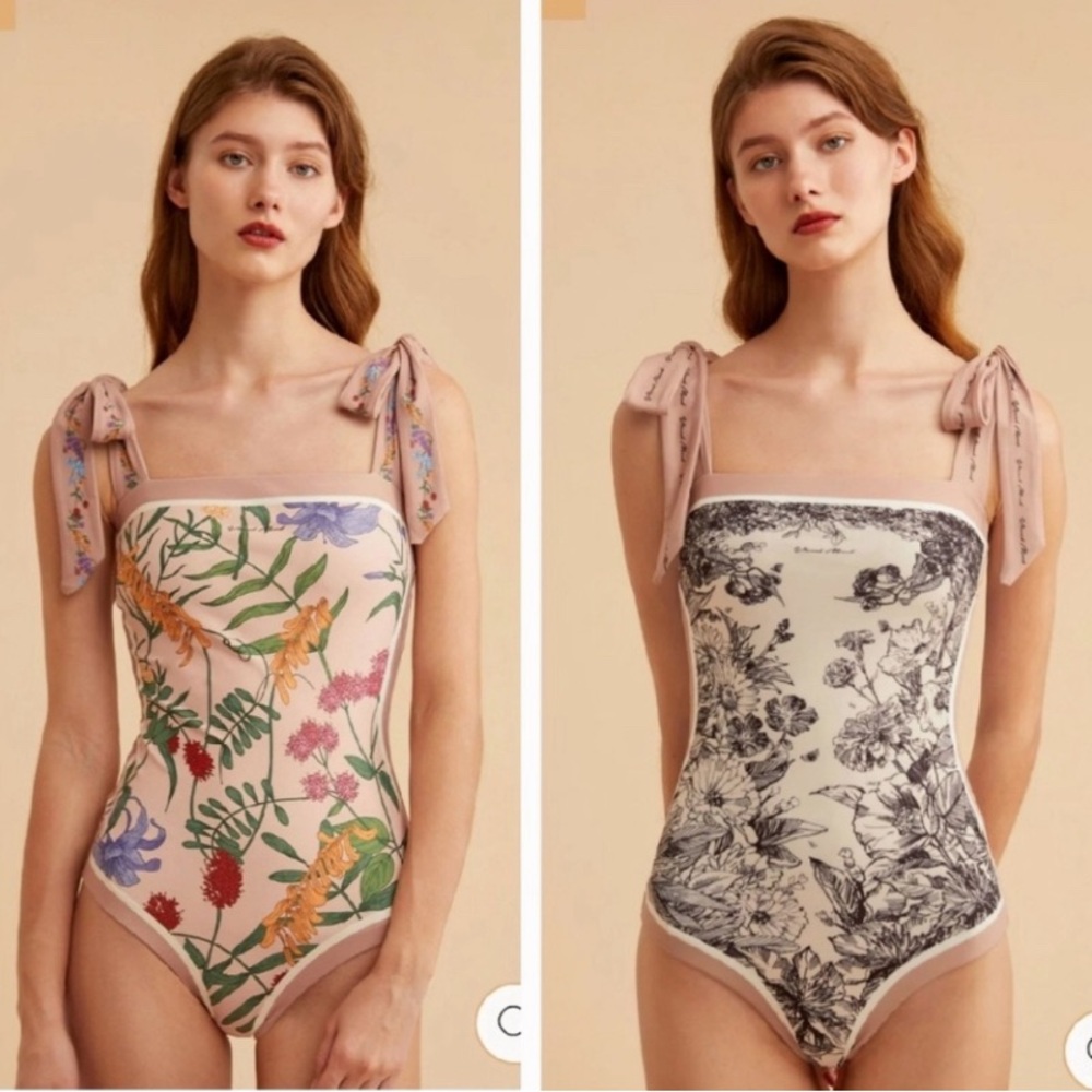 Tie-Shoulder One-Piece Swimsuit in Blush Floral